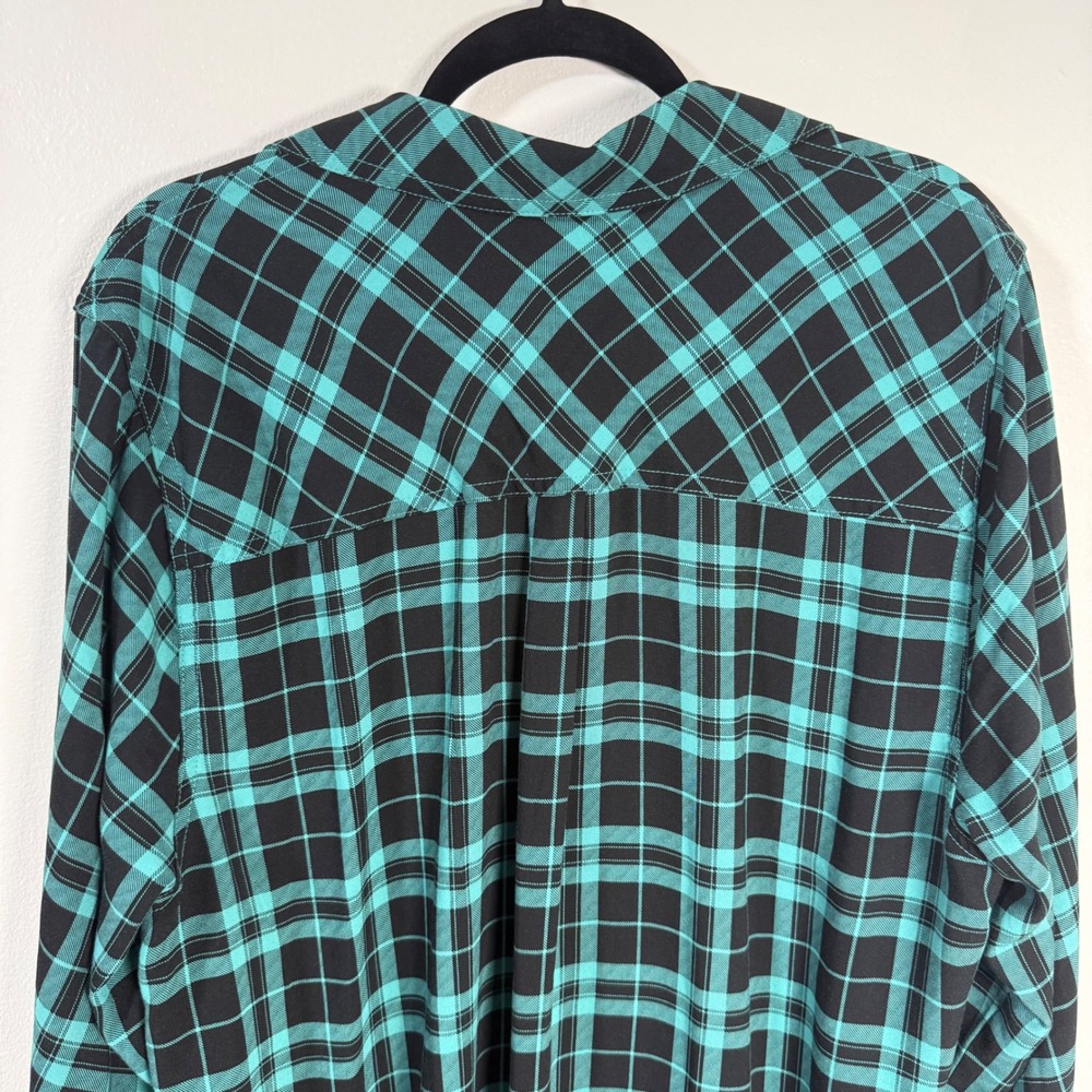 Torrid Harper Plaid Teal V-Neck Blouse | Officecore Grunge Plus Size 2 - Picture 6 of 12